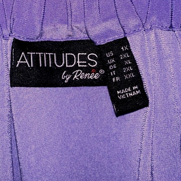 Attitudes by Renée Draped Collar Smock Back Tunic Top Purple Effortless Style 1X - Picture 4 of 4